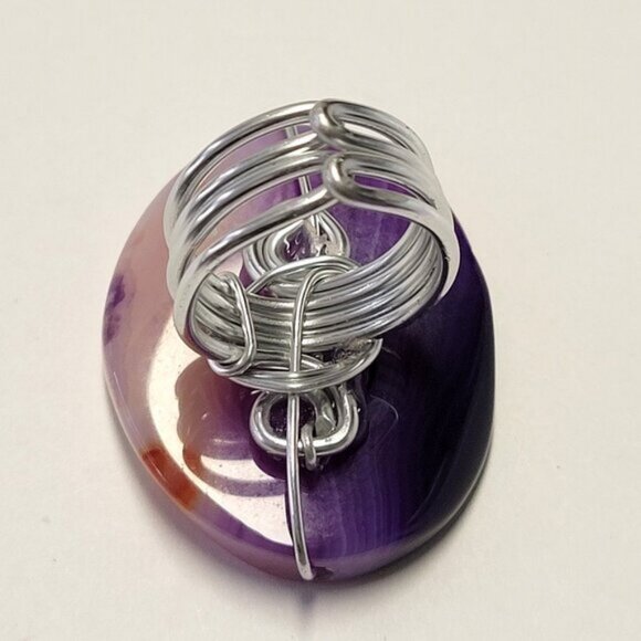 Purple Agate Ring Adjustable Band Handmade Semi Precious Ring - Picture 7 of 12
